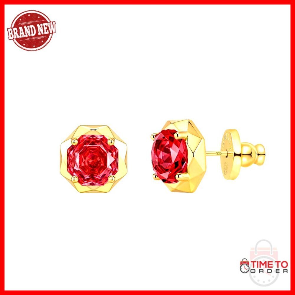 Hypoallergenic Cubic Zirconia Stud Earrings in Sterling Silver with 14K Gold